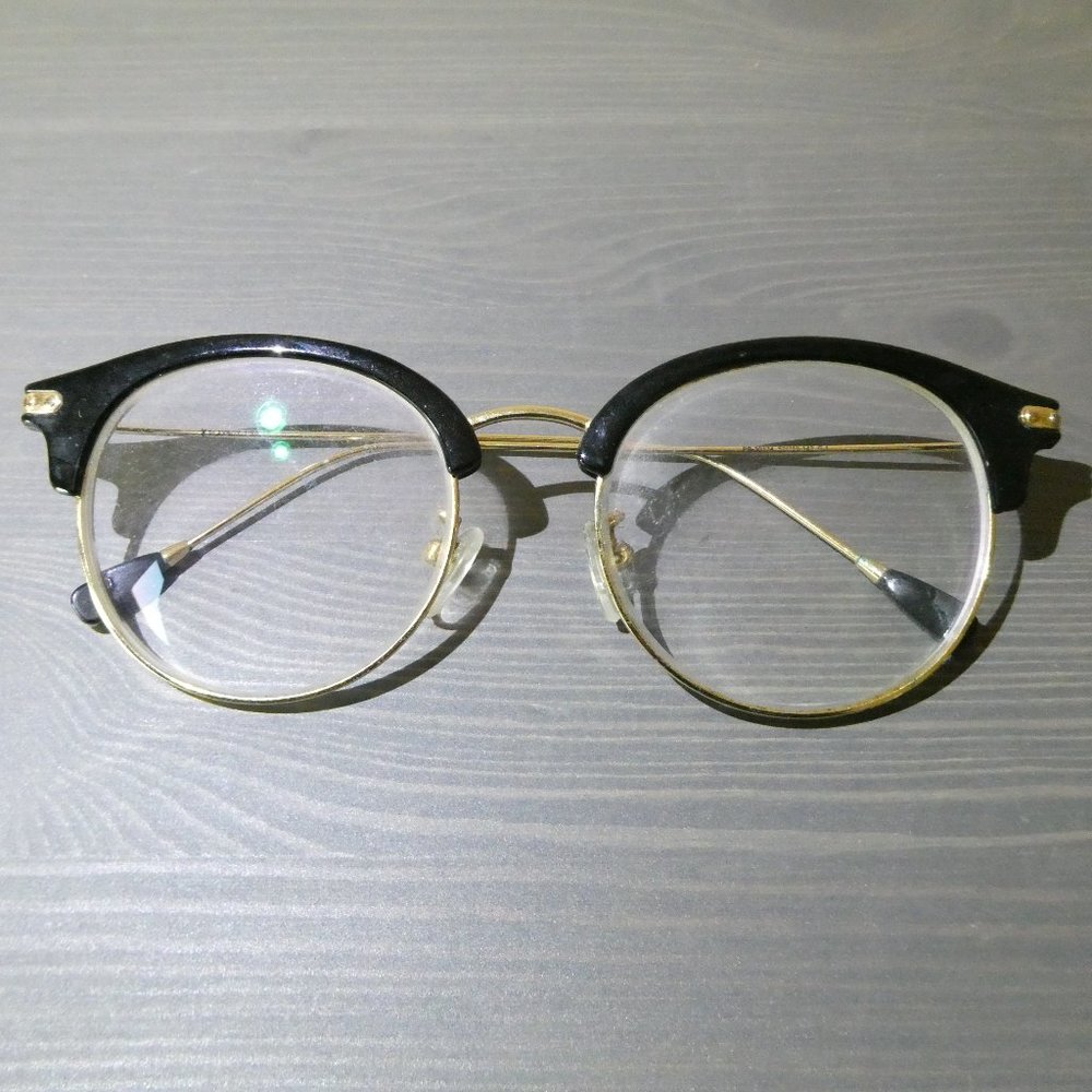 VTG Playboy Bunny Browline Wire Eyeglasses Black & Gold PB-30174 52-19-142 USA